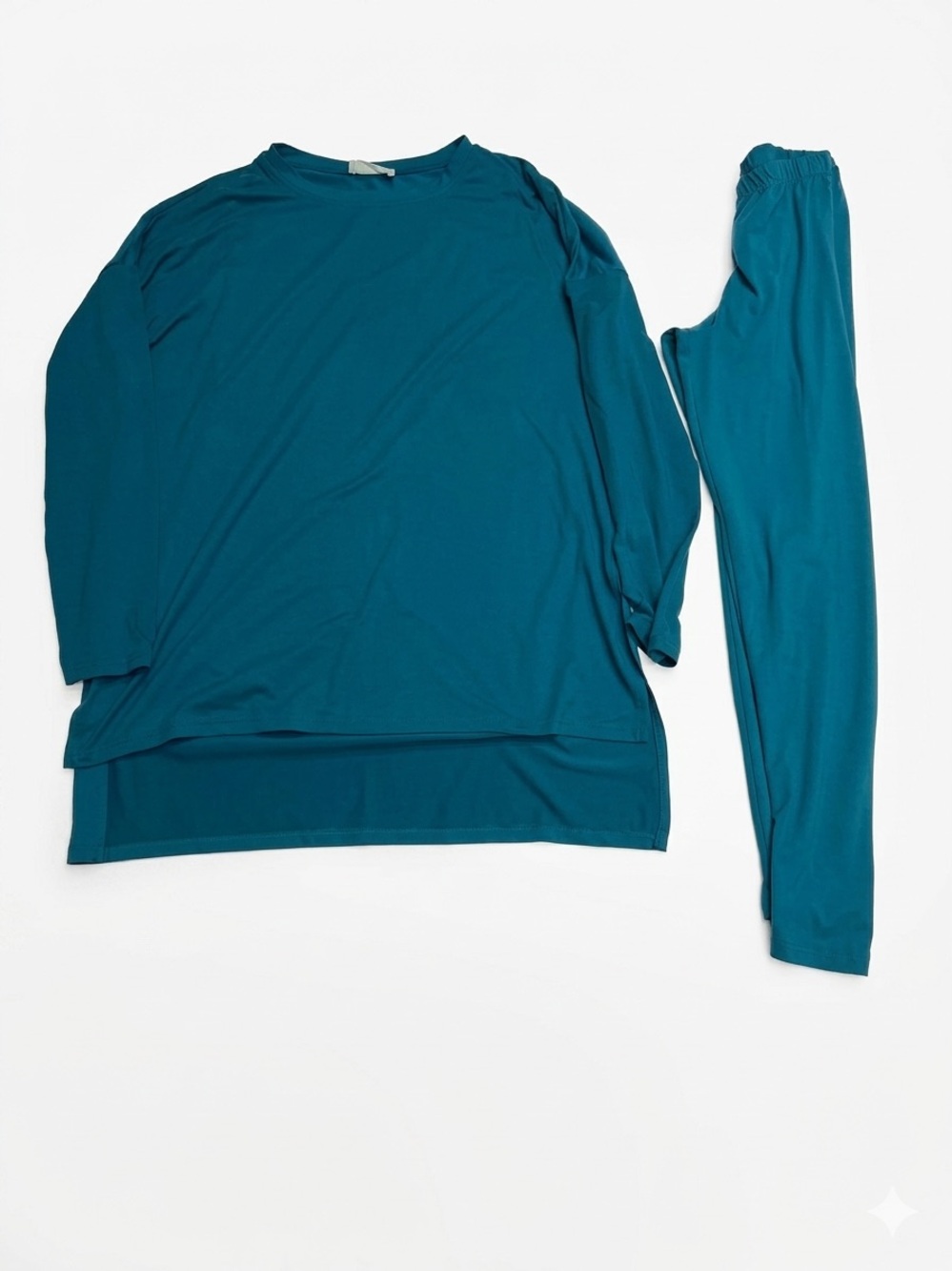Zenana Teal Blue Loungewear Set Oversized High-Low Top Leggings Small